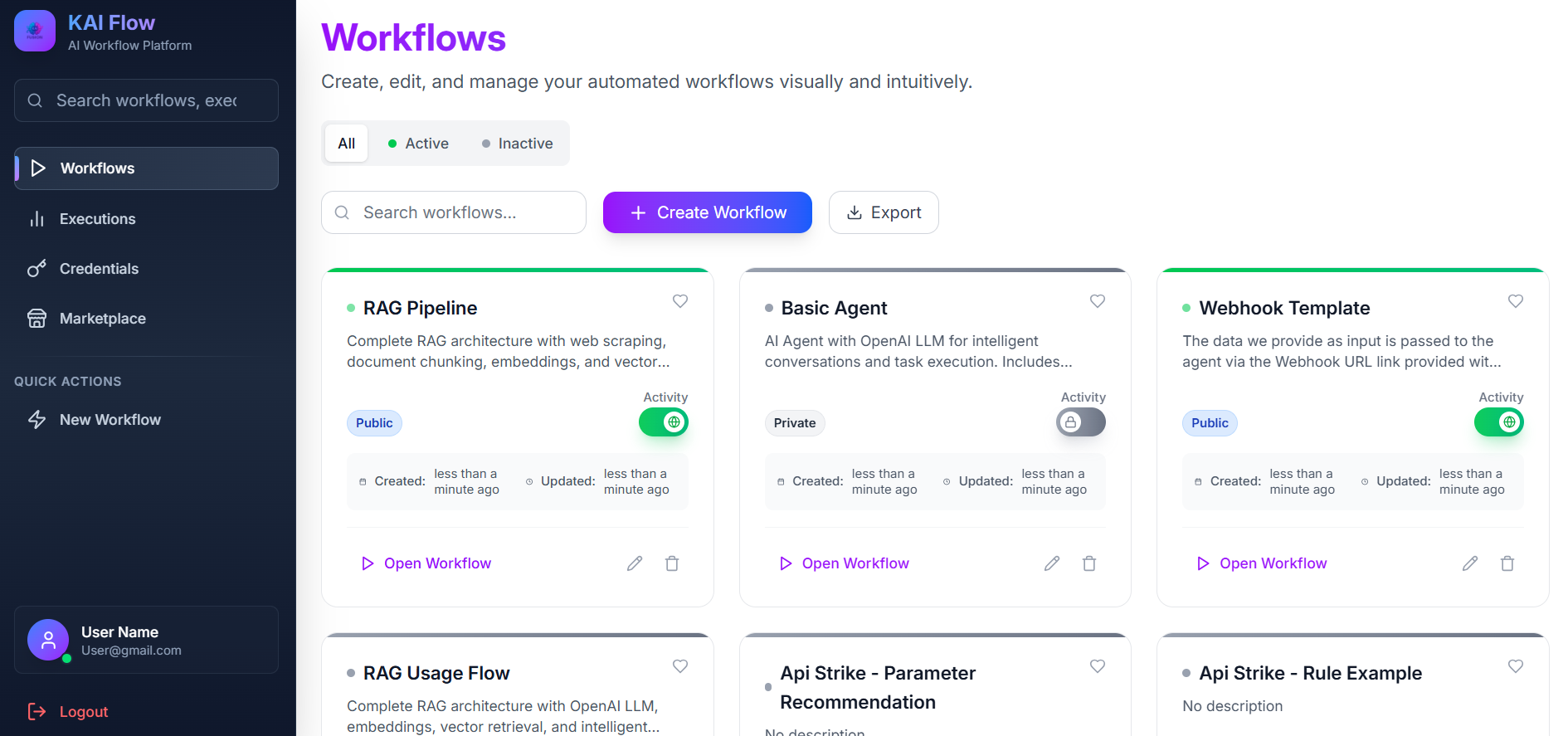 Workflows Page