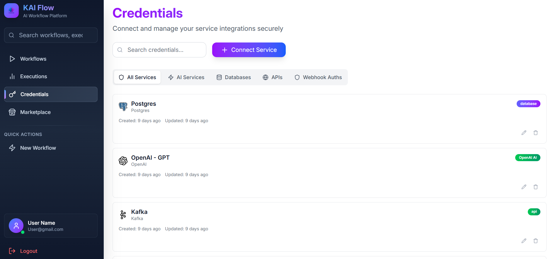 Credentials Page
