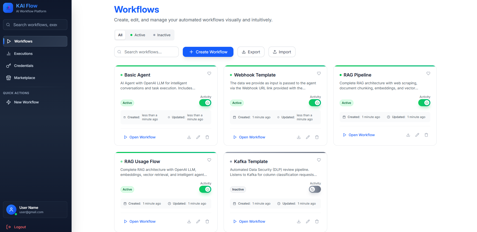 Workflows Page